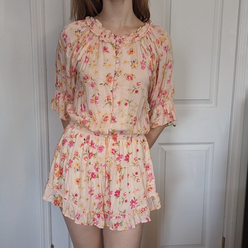 Anna Rae Pink Floral Button-up Romper